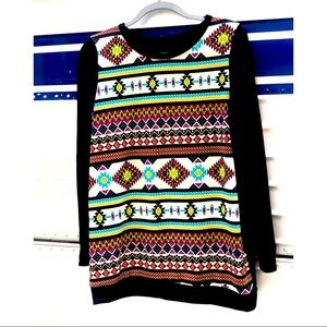 Boutique Aztec sweater with suede elbow patch EUC